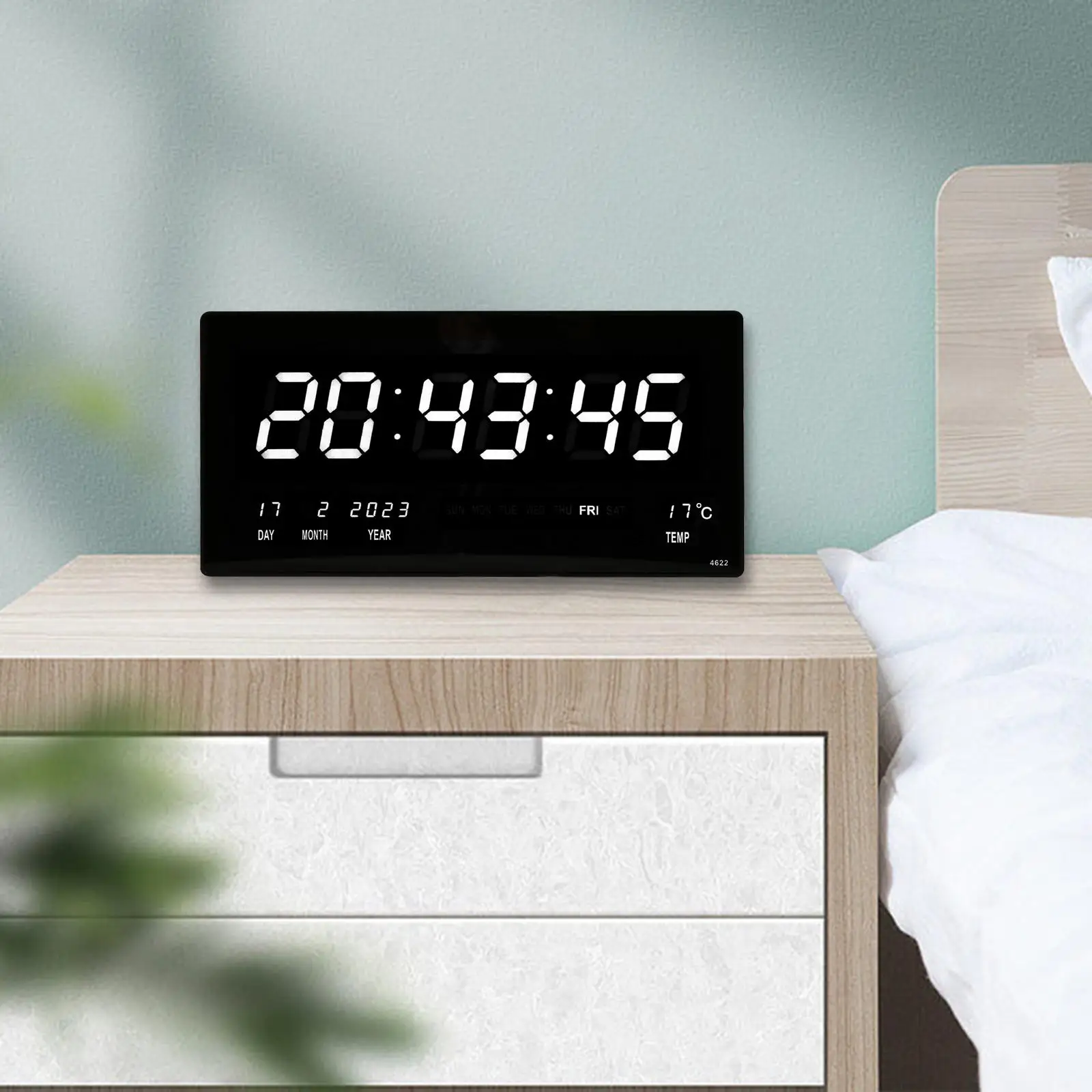Electric Rectangle Wall Clock USB Day of Week Wall Mountable with Calendar