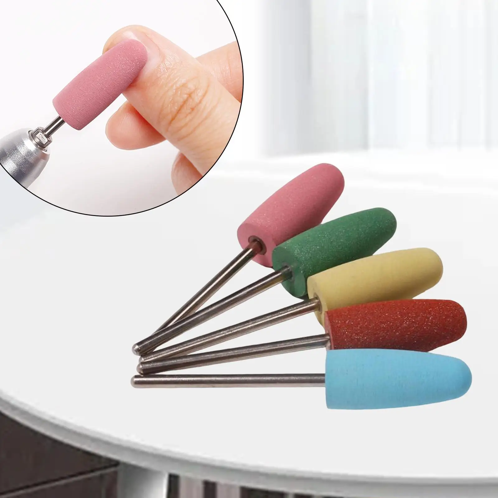 5 Pieces Multipurpose Nail  Buffing Nail Rotary Burrs Bit Silicone Replacement Grinding Head for Manicure Pedicure