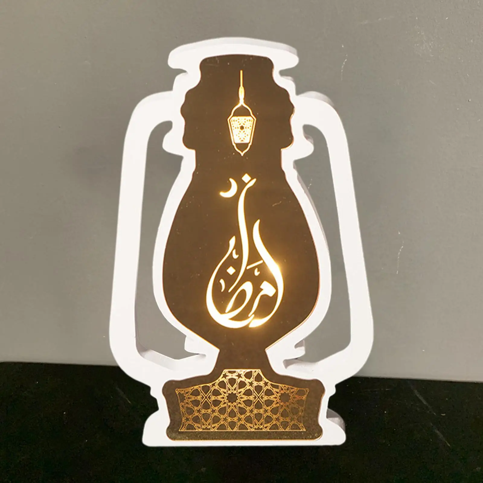 Islam Eid Mubarak Wooden Ornaments Ornament Ramadan Tabletop Crafts Centrepiece Lights for Islamic Festival Gift Dining Party 3D