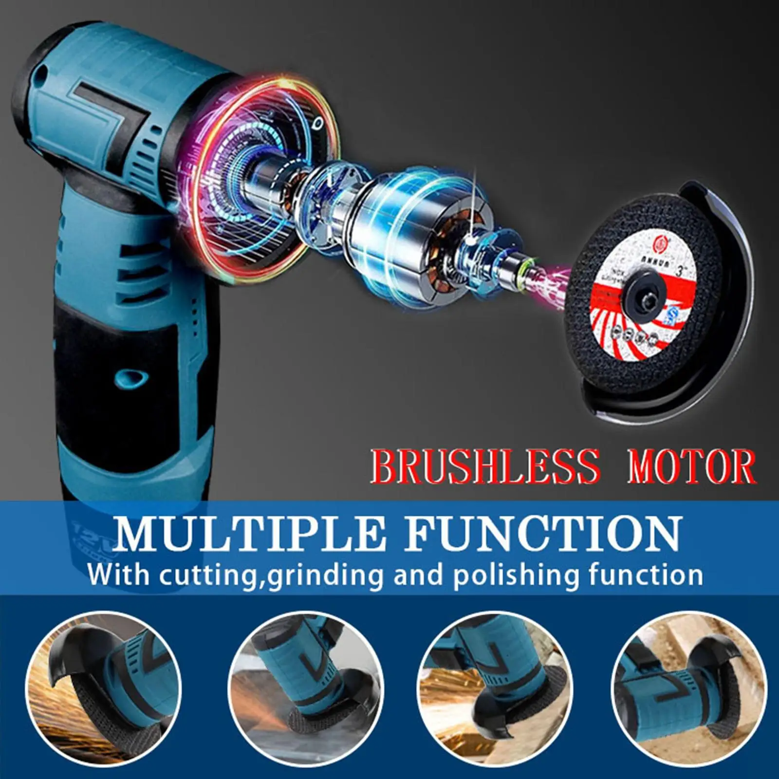 Cordless Mini Brushless Angle Grinder 10,000RPM Small Polishing Machine for Polishing Cutting Home DIY