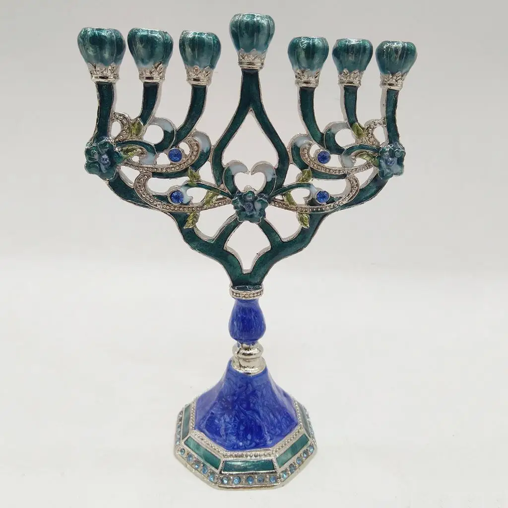 Hand Painted Judaica Candlestick with Menorah Candlestick, Geometric Style, Classic Decoration for Home, Centerpieces