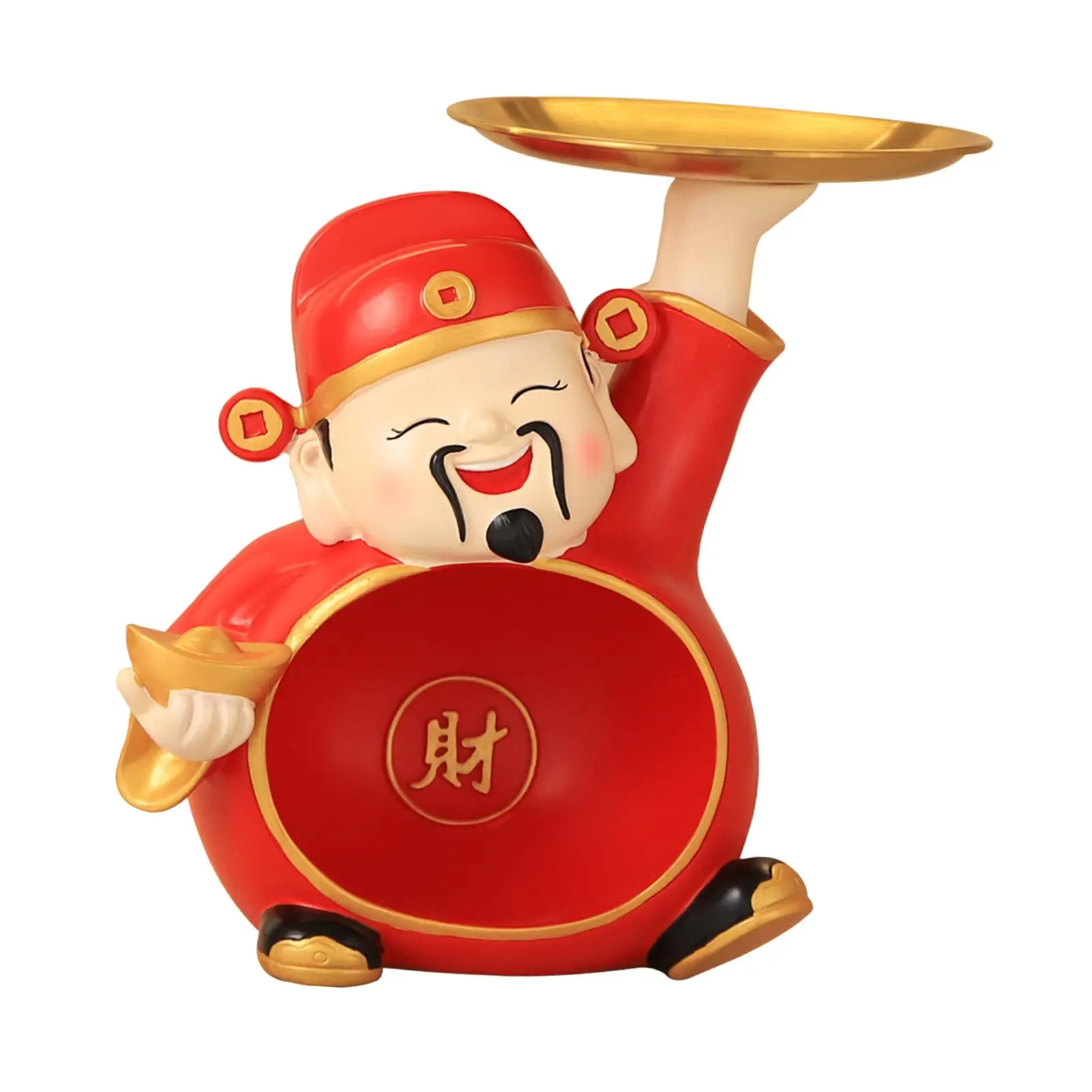 God of Fortune Figurine Sculpture Creative Storage Tray Resin Candy Bowl