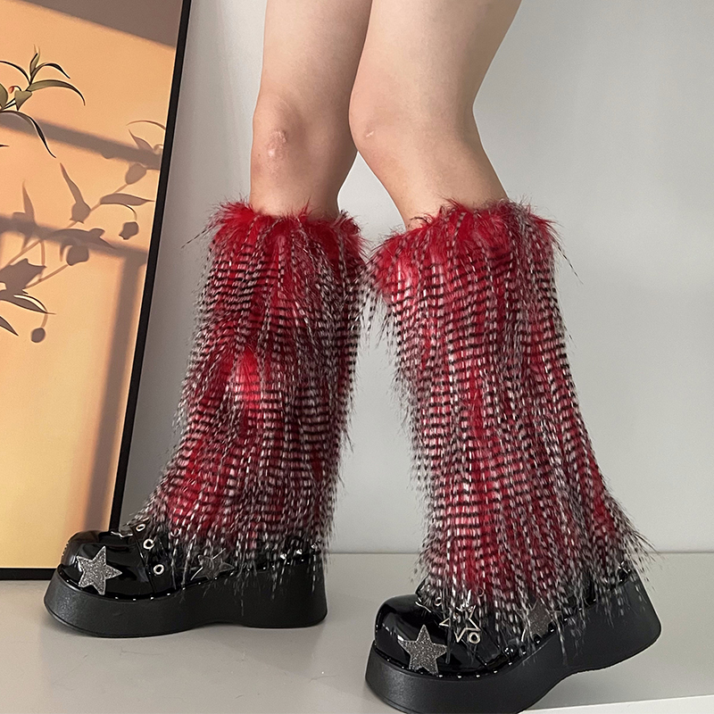 Y2K Goth Furry Faux Fur Women Leg Warmers Boot Covers Harajuku Lolita Girls Punk Fashion Cute Jk Hipster Warm Fluffies Leggings