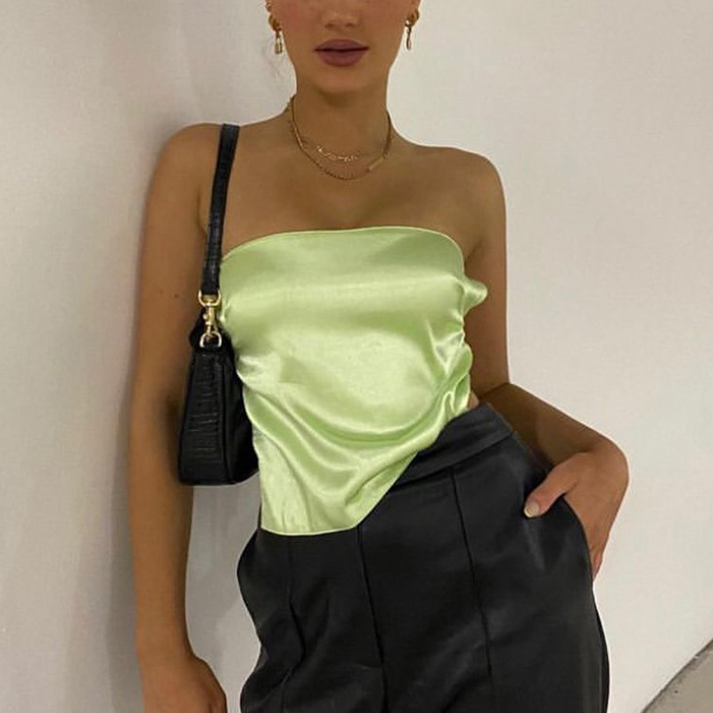 Ootddress Satin Backless Crop Top y2k Women Summer Off Shoulder Bandage Sleeveless Strapless Tank Tops 2000s Aesthetic Tees