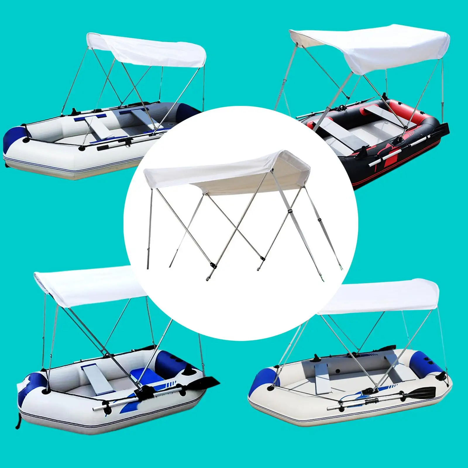 Inflatable Boat Bimini Fishing Boat Sun Shade Canopy Sunshade Awning with Adjustable Straps Poles