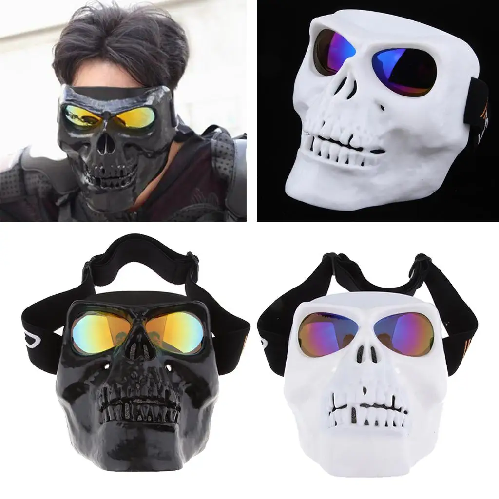 2 Piece Motorcycle Goggles  Mask Motocross Skull Windproof Glasses 