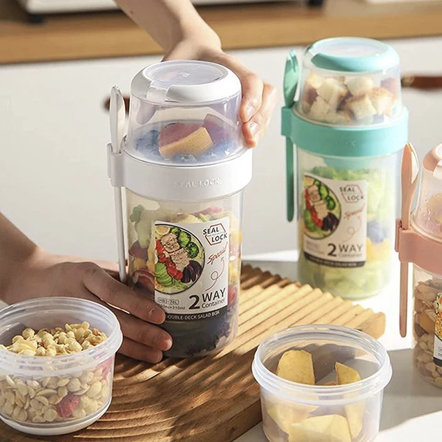 Mumufy 3 Pcs Salad Shaker Cup Portable Cereal Cup Yogurt Parfait Cup Salad  Container for Lunch with Salad Dressing Holder Fruit and Vegetable Salad