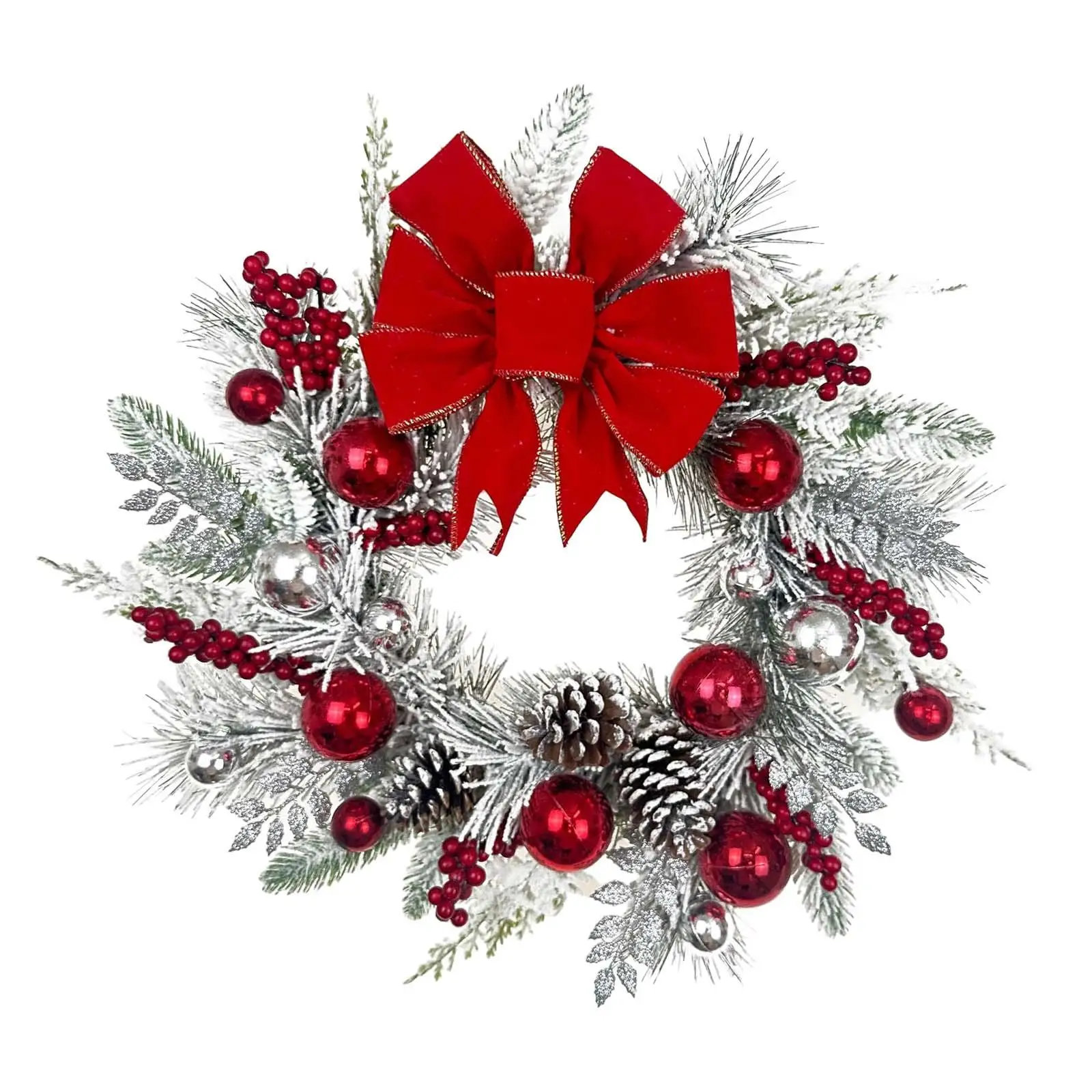 Christmas Wreath Decorated with Bow Balls Red Berries Artificial Wreath Garland