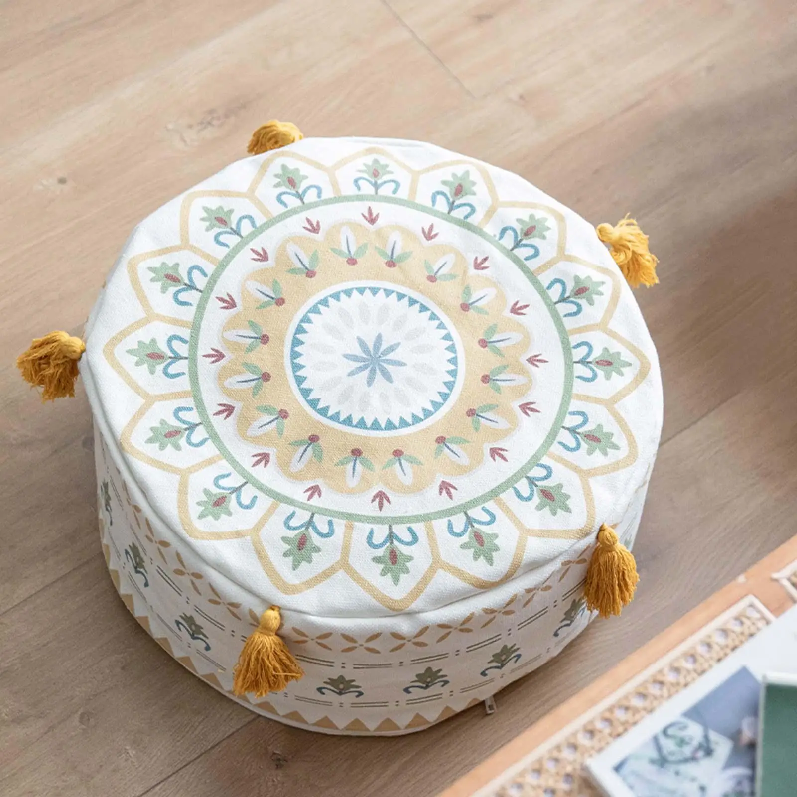 DIY Unstuffed Pouf Cover Footstool Cover Pouffe with Tassel for Patio Decoration