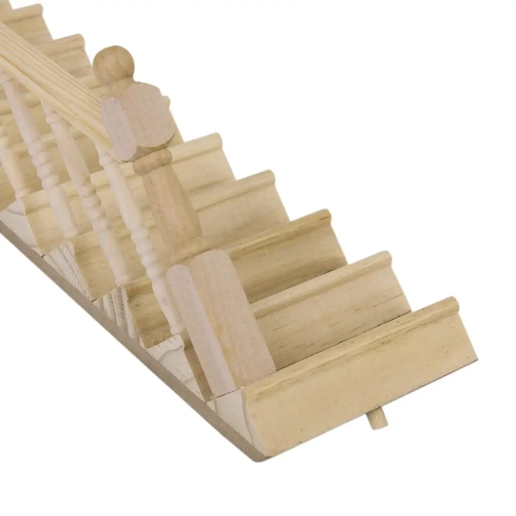 1:12 Scale Dollhouse Miniature Pre-Assembled Wooden Staircase Stair Step with Left Handrail, Doll House Furnishings