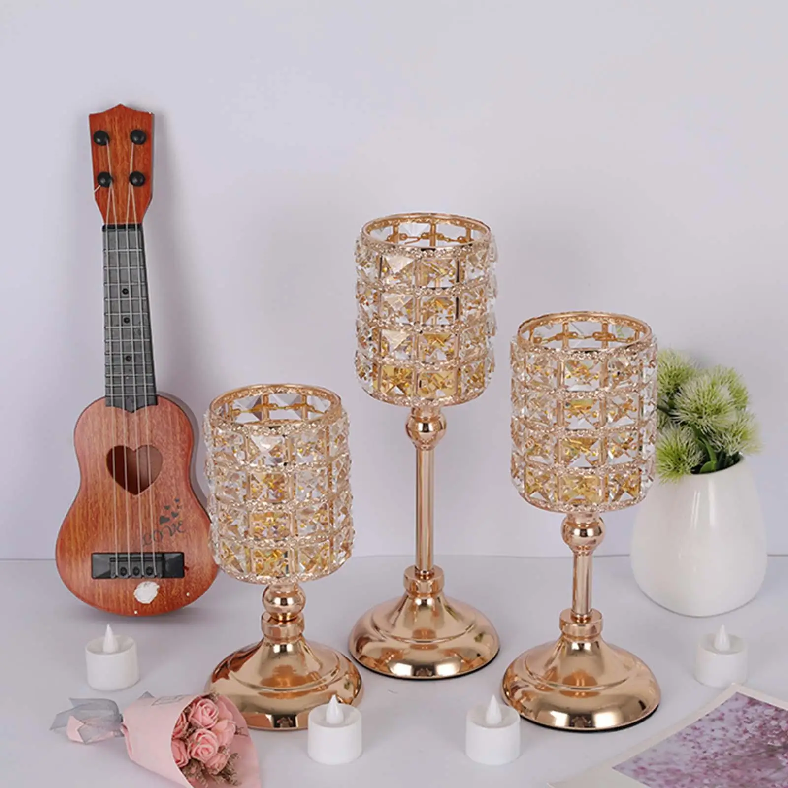 Modern Candle Holder Candlestick Stand Gold Crystal Tealight Holder for Anniversary Party Table Centerpieces Home Hotel Decor