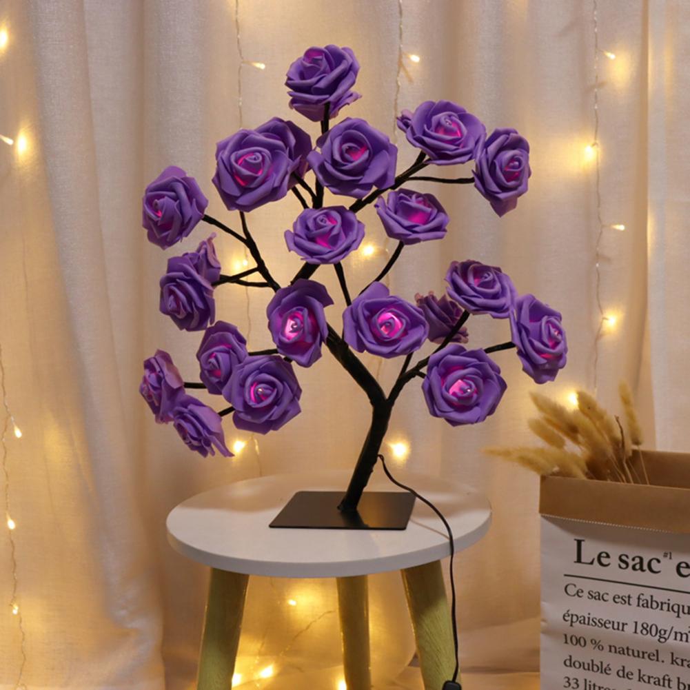 LED Cool Appearance Rose Tree Night Light Plastic Valentine's Day Rose Tree Table Light Home Decor