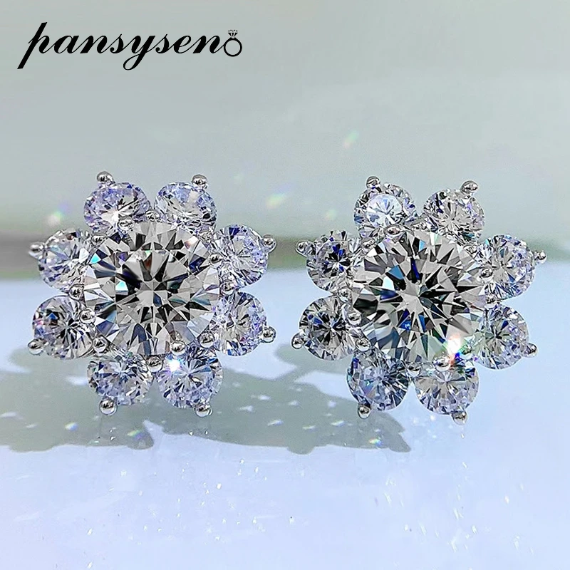pansysen novo clássico prata esterlina flor simulado moissanite diamante brincos colar conjuntos de jóias finas por atacado