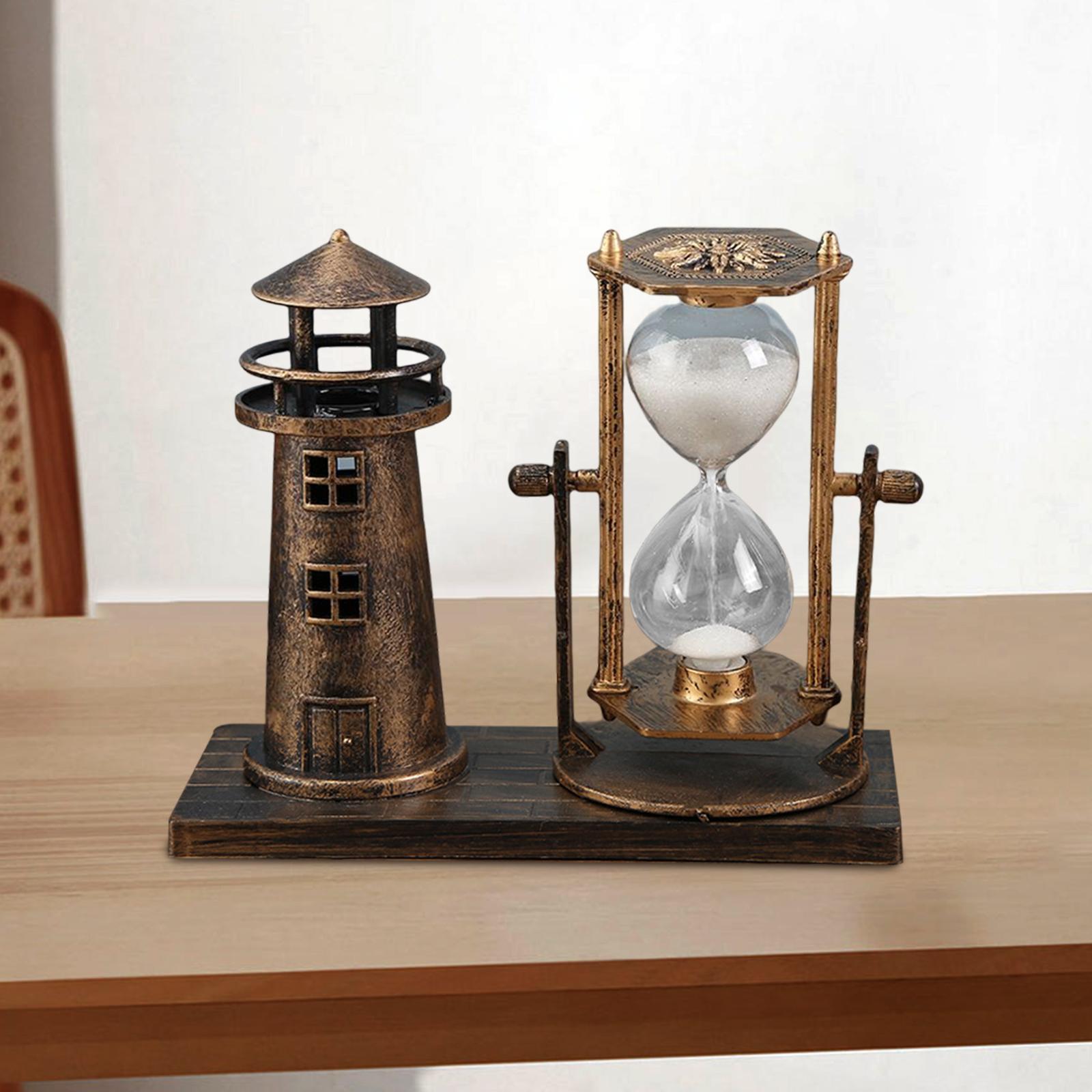 Retro Style Lighthouse Hourglass Sand Timer Decorations Statue Centerpiece Ornaments for School Tabletop Office New Year Gift