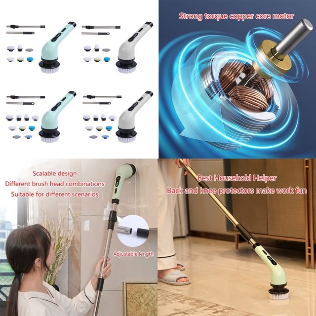 M2EE Electric Spin Scrubber Cordless Cleaning Brush with 6/9 Replaceable  Brush Heads Shower Power Scrubber for Bathtub Grout - AliExpress