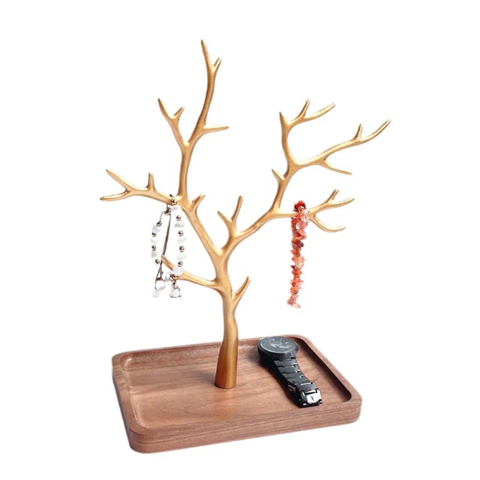 Jewelry Stand Wooden Base Jewelry Holder Portable Jewelry Display Rack Jewelry Tower for Watches, Rings, Hair Clips