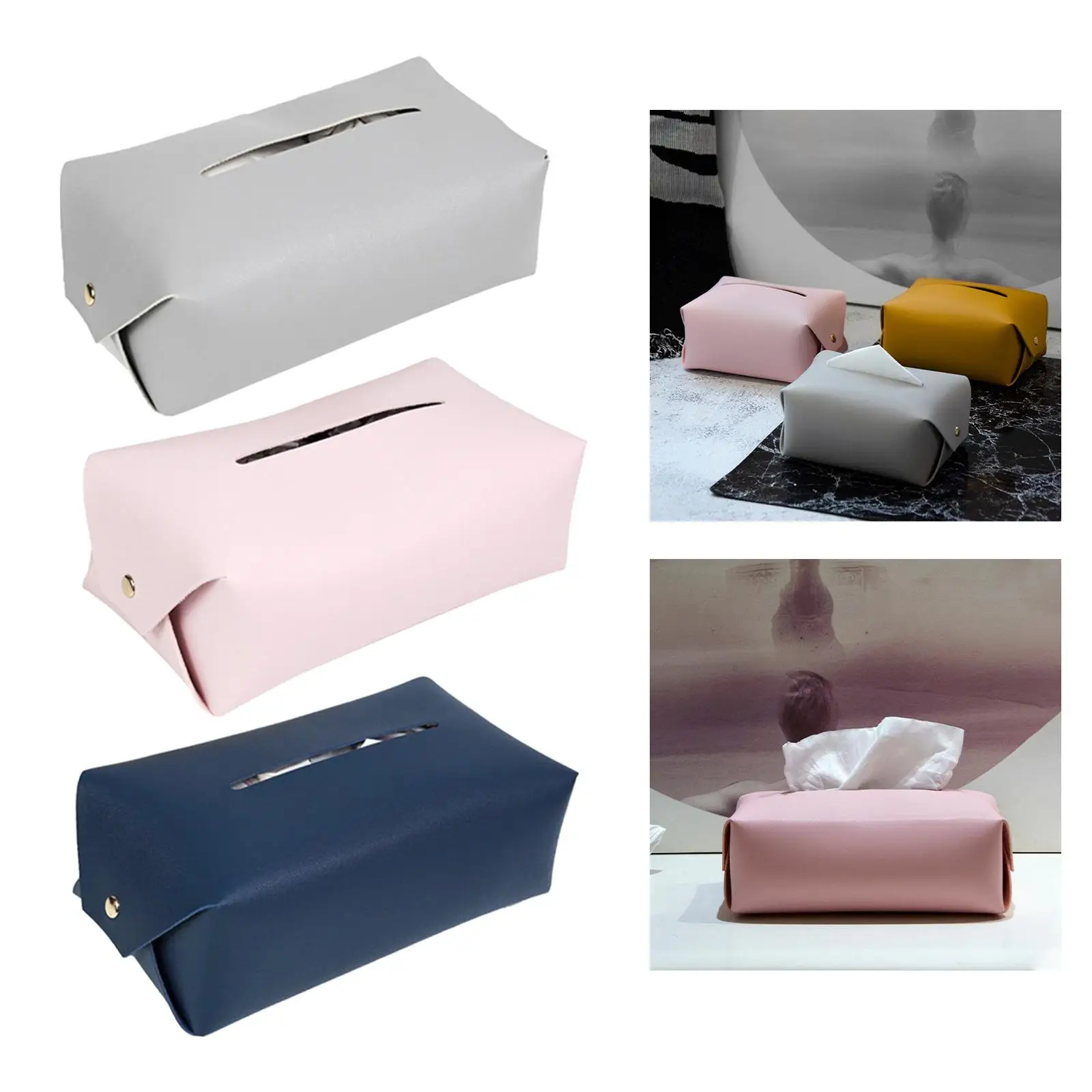 PU Leather Tissue Box Cover Case for Vanity Countertop Living Room Table