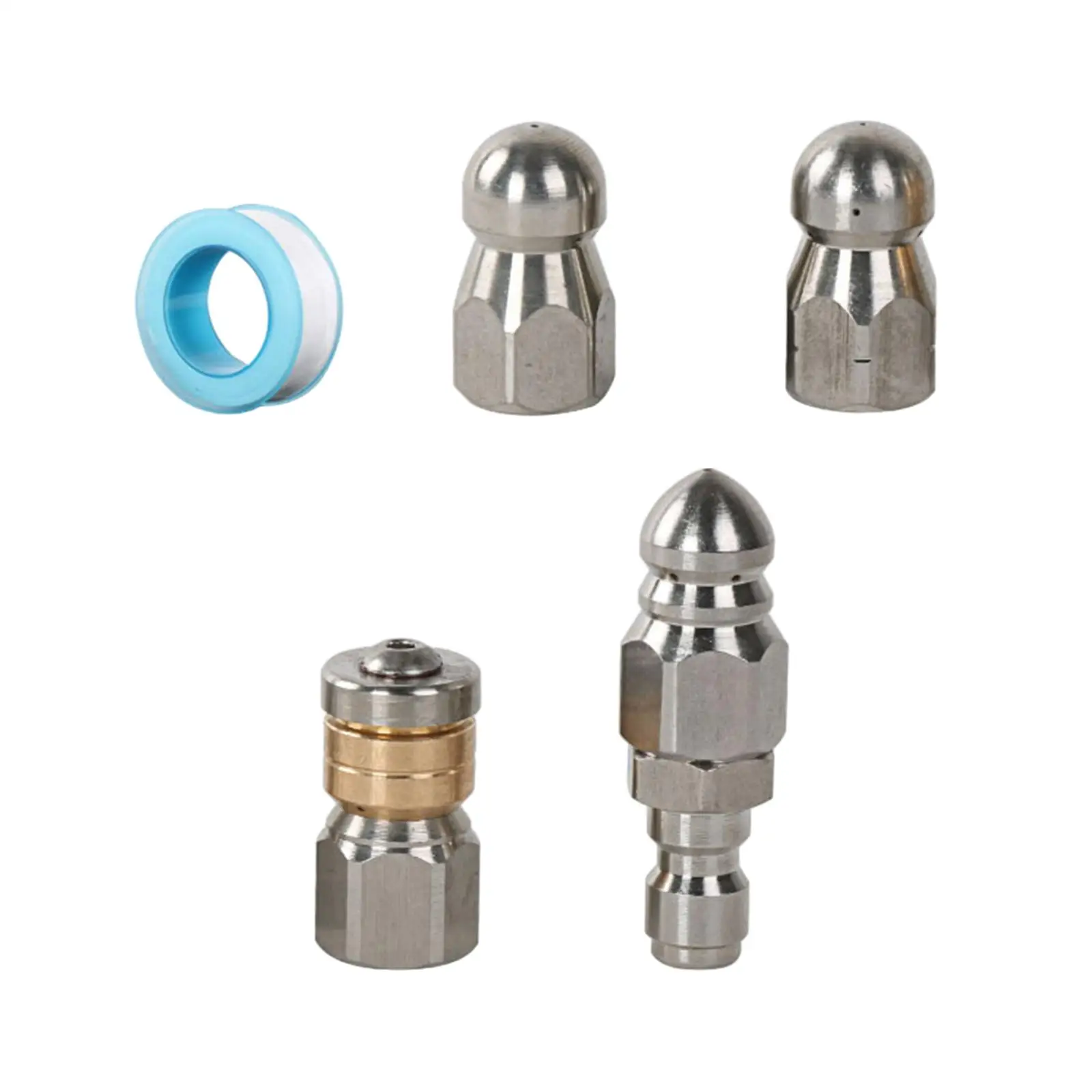 4x Sewer Jetter Nozzle Pressure Cleaning Pipe Jet Steel 1/4 inch Female Rotating Sewer Jet Hose Nozzle Quick Connector Supplies