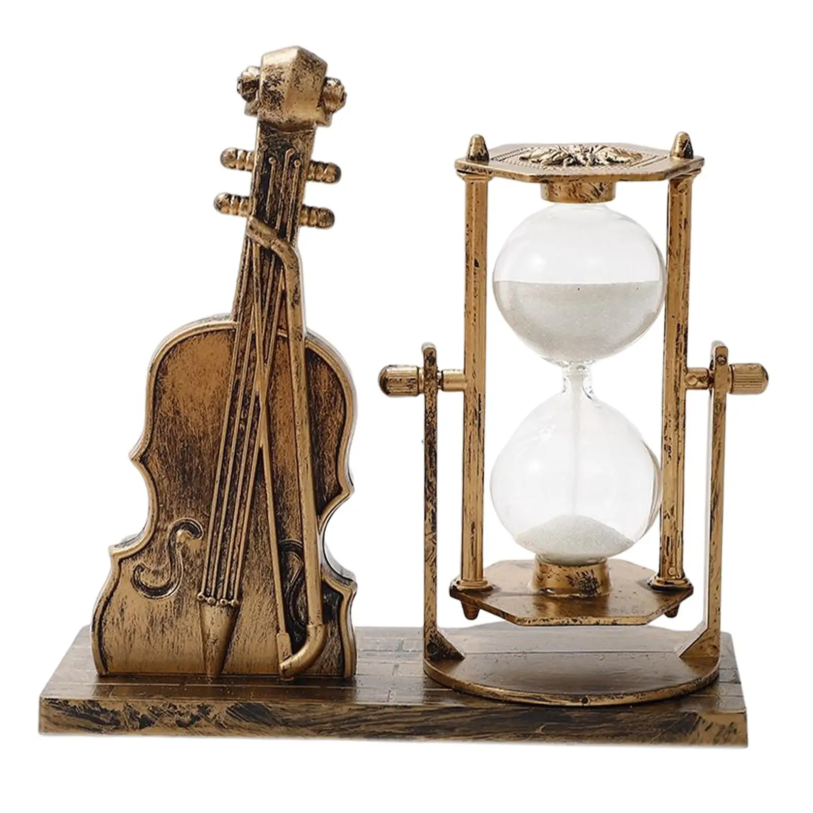 Violin Hourglass Statue Collectible Sandglass Beautiful Decorative Sand Timer for Bedroom Tabletop Holiday Garden Decoration