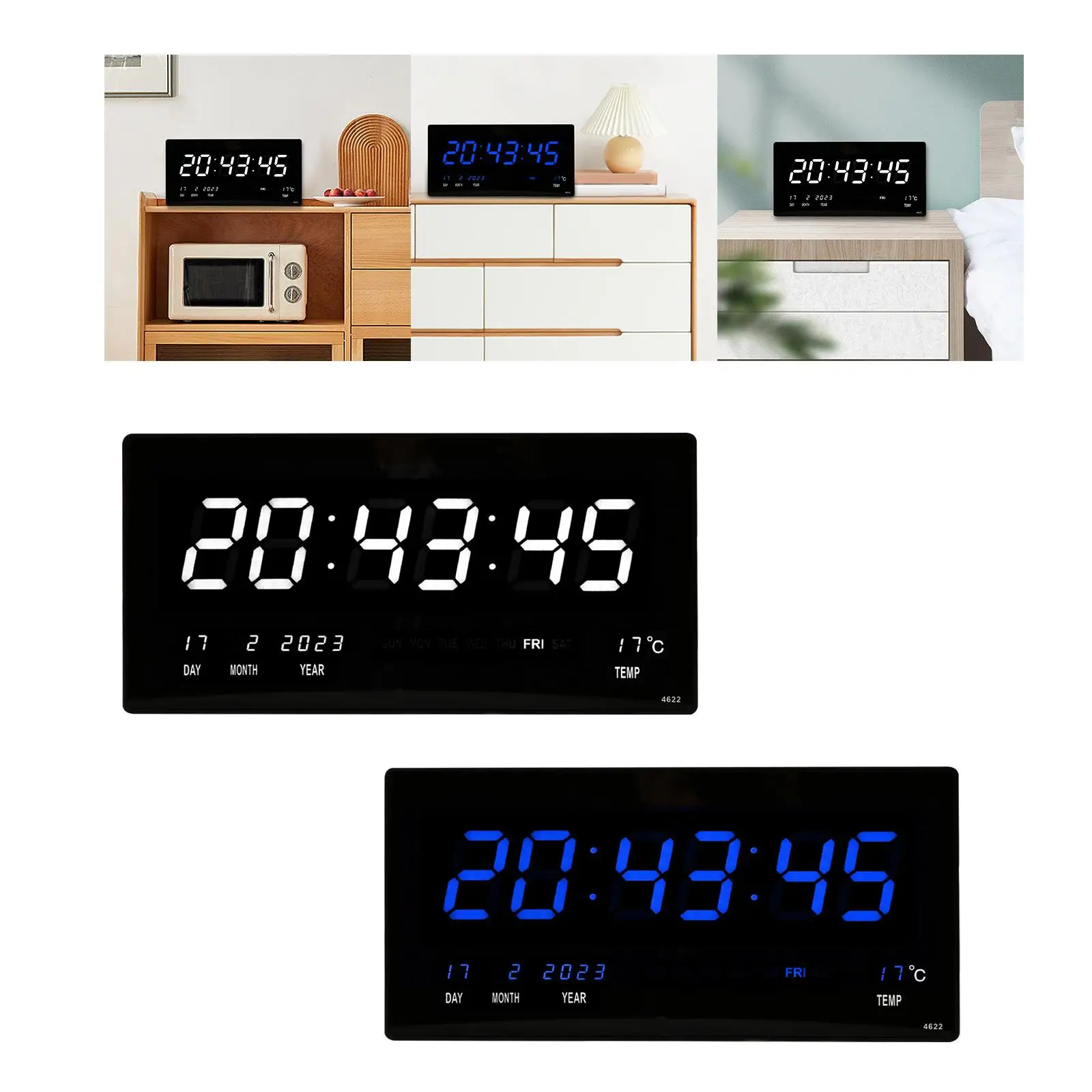 Rectangle Digital Wall Clock USB Temperature Desk Clock W/ Calendar Clock for Desk & Wall for Shop Study Room Office Hotel