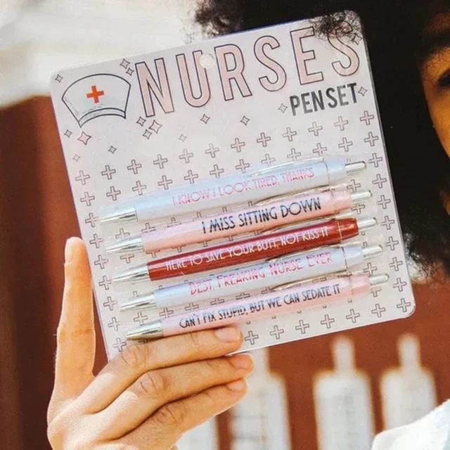 Yocartgo Fun Nurses Pen Sets, 5pcs Funny Nurses Pens Set, Inspirational  Quotes Funny Retractable Pen Greeting Pens