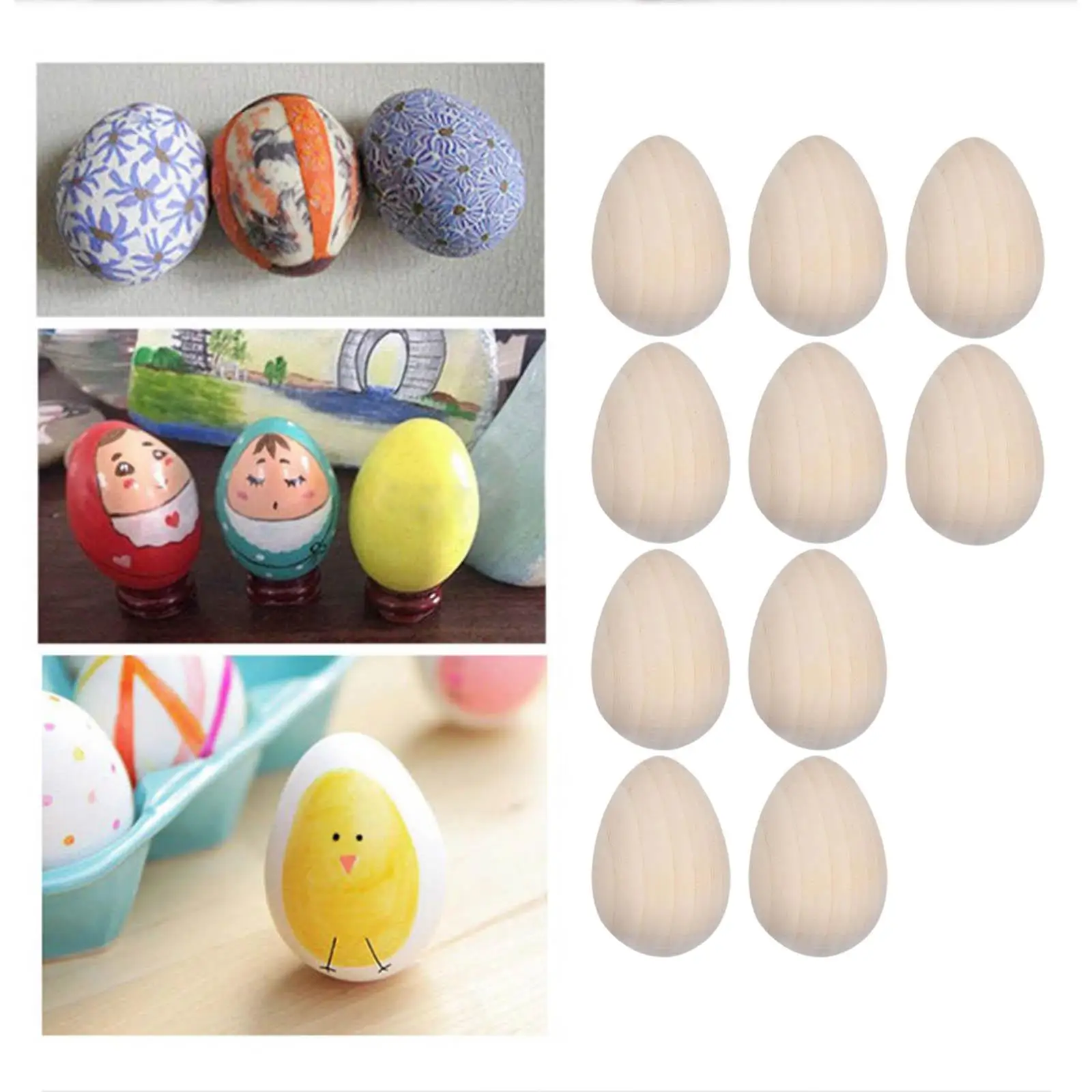 10 Pieces Wooden Easter Eggs Painted Exercise Puzzle Toys for Children Gift