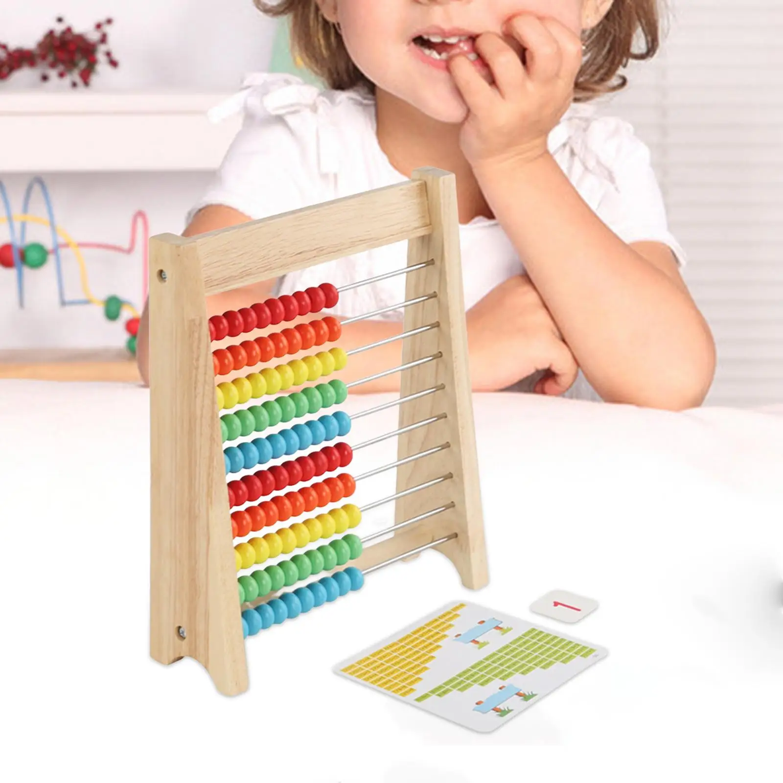Educational Counting Toy Math Manipulatives with 100 Beads Wooden Abacus Toy for Toddlers Elementary Kids Kindergarten Preschool