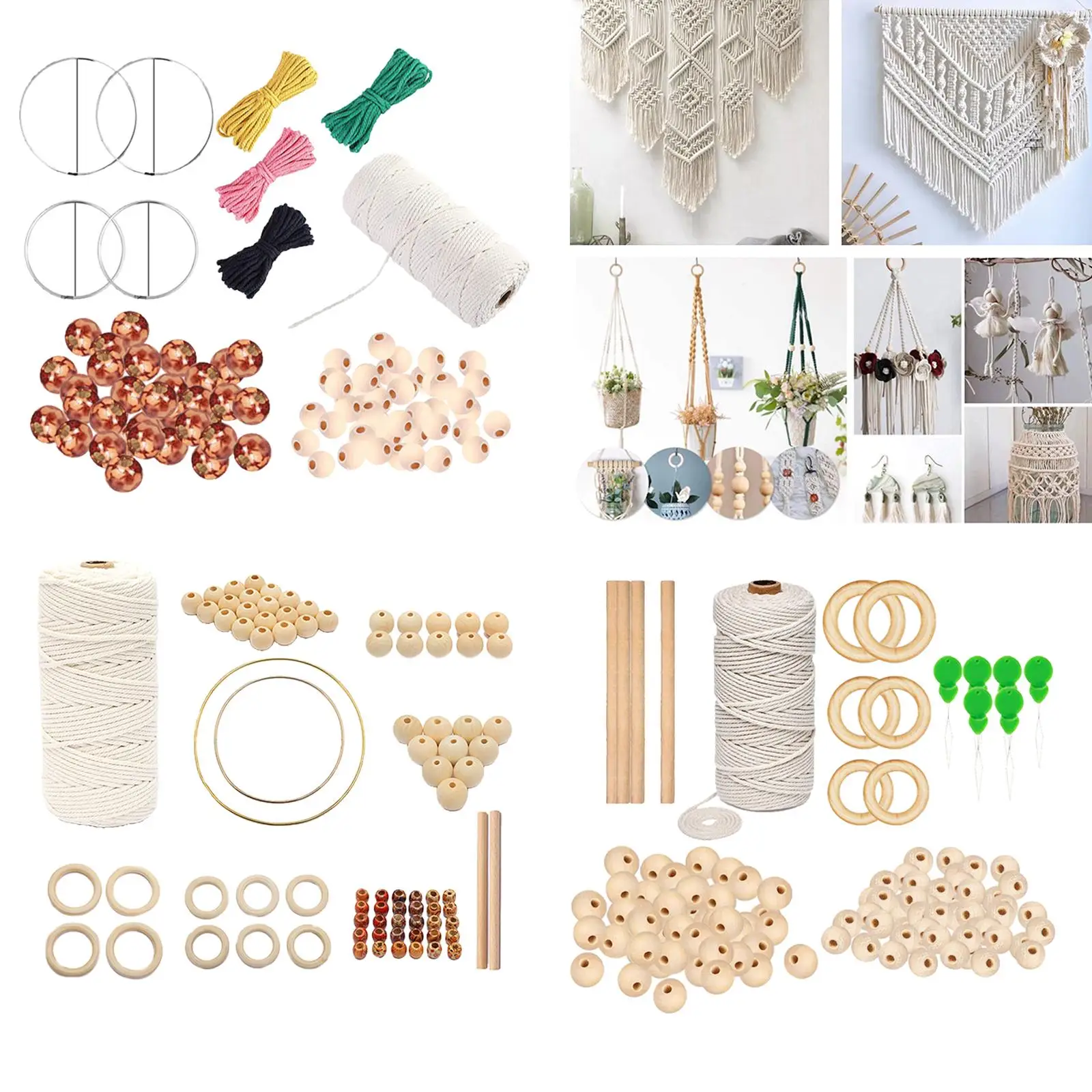 DIY Macrame Cord Kit Natural Cotton Twisred Rope Bead for Wall Hanging Craft