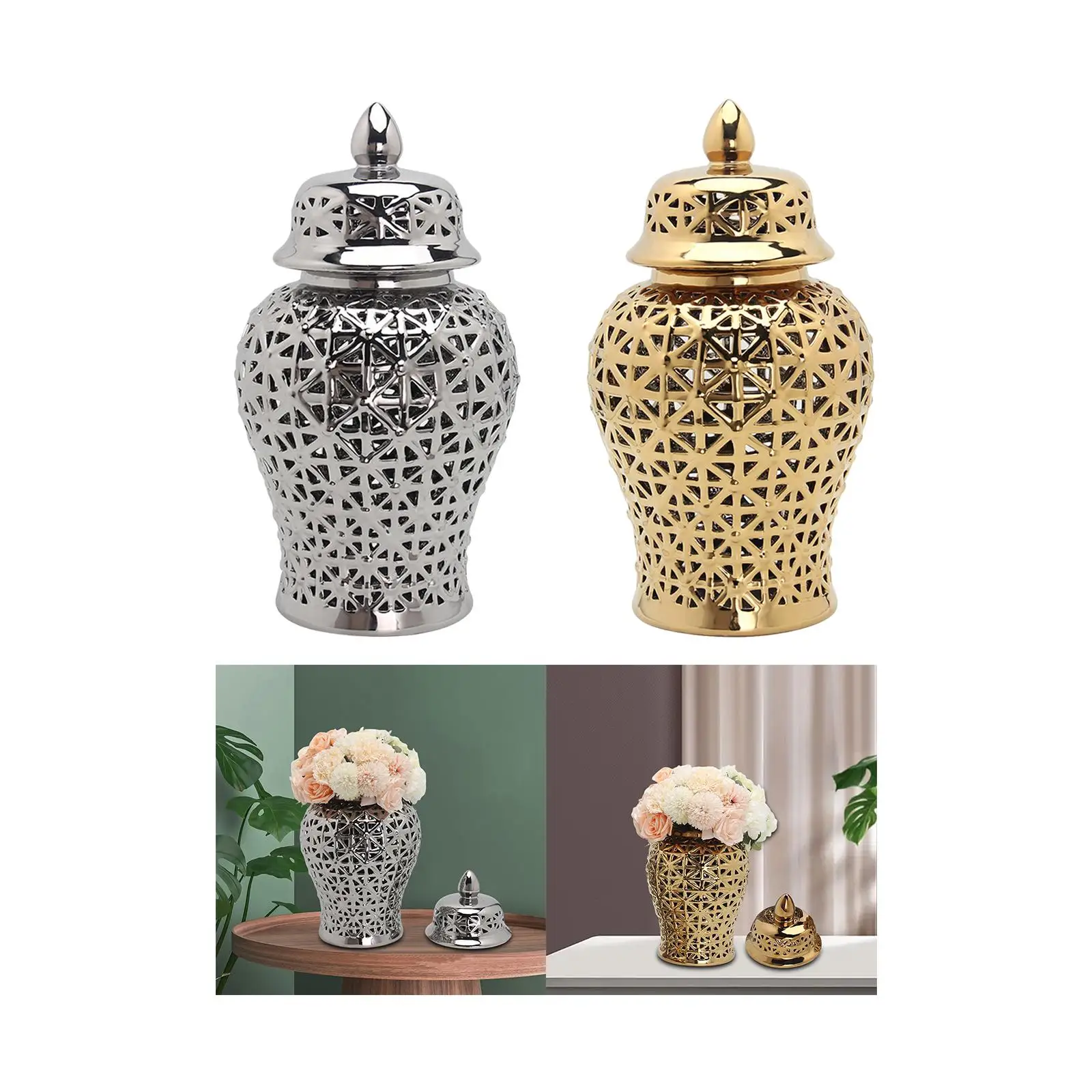 Ceramic Ginger Jar Decorative Porcelain Jar with Lid Handicraft for Bedroom