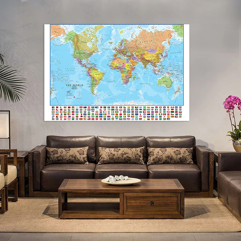 Mapa-múndi do mundo, tamanho 150x225cm, dobrável, com
