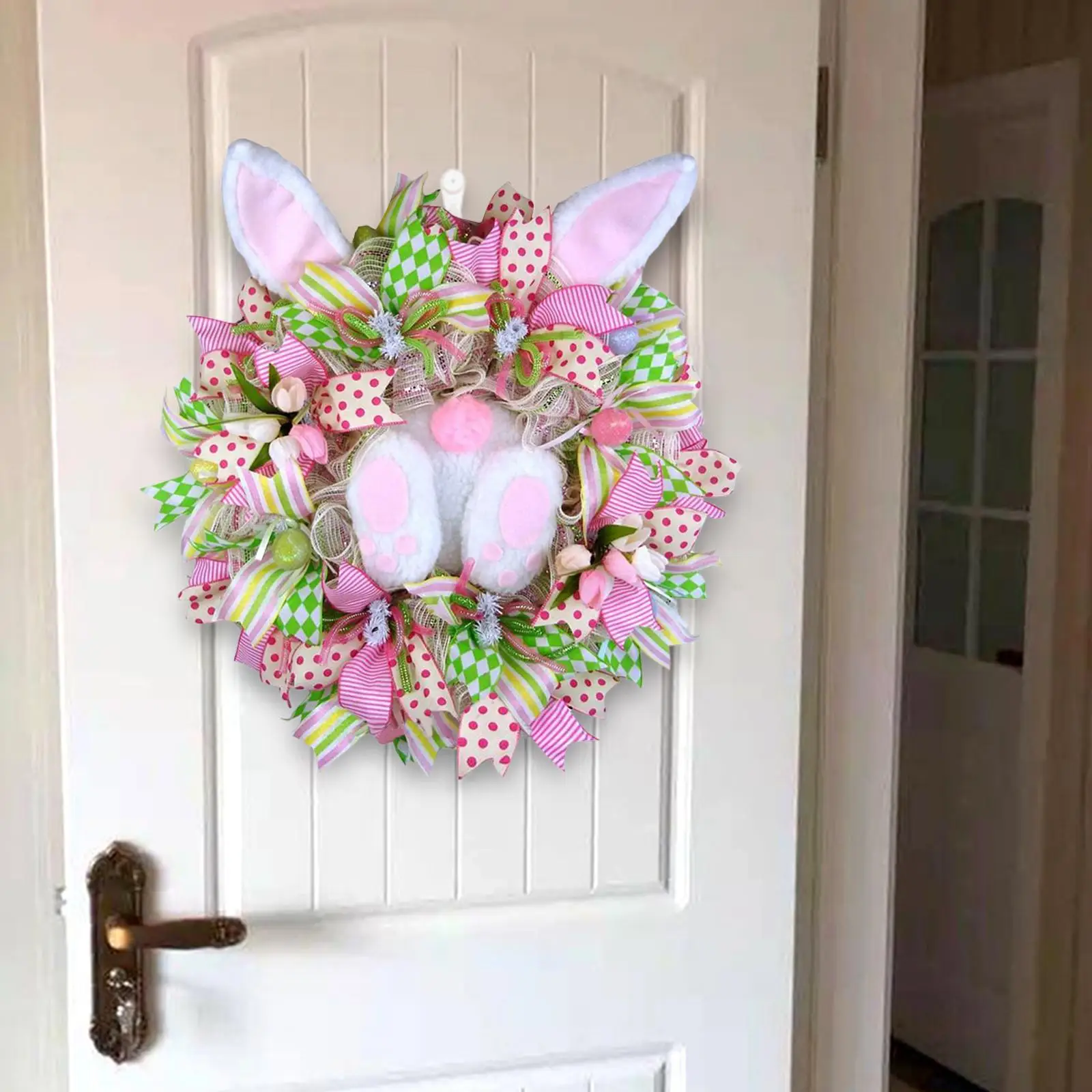 Easter Bunny Wreaths Rabbit Garland for Front Door Easter Wreath Decoration for Indoor Outdoor Holiday Celebration Home Decor