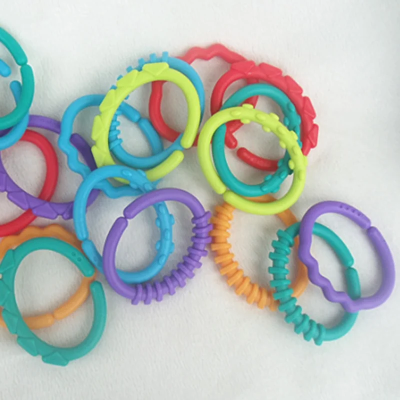 8Pcs/set Baby Teether Rattles Rubber Rainbow Ring Molars Rattle Safety Rattles 