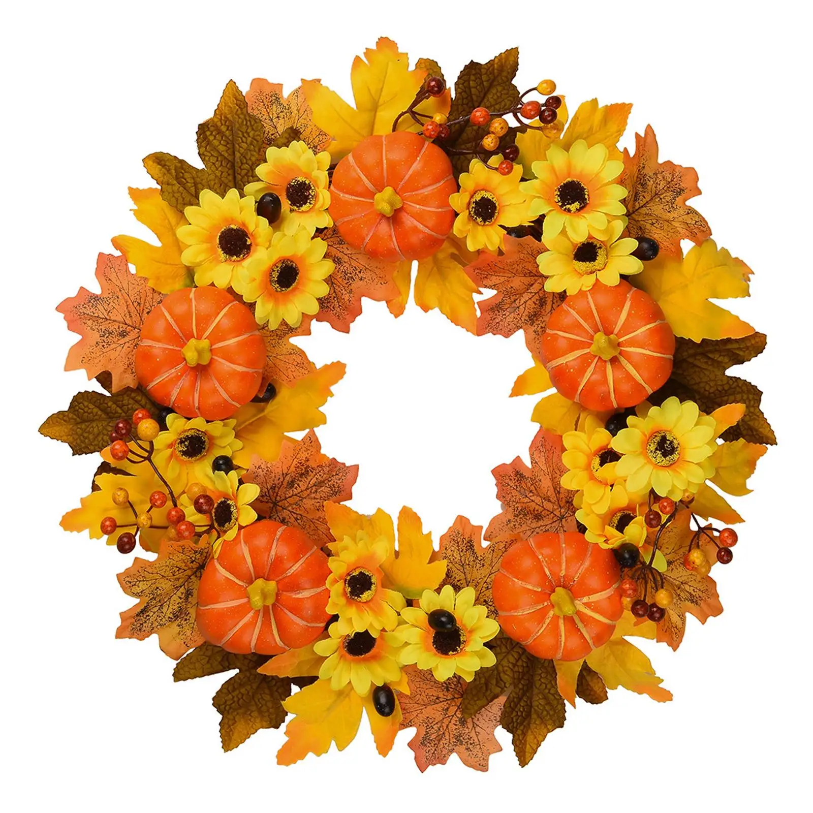 50cm Fall Wreath Front Door Garland Pumpkin Berries Hanger Harvest for Wedding, Farmhouse, Party, Thanksgiving Decoration