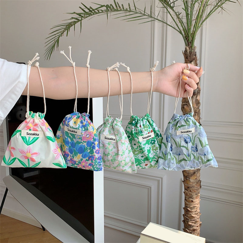 Multifunktionale Baumwolle Blume Lagerung Kordelzug Tasche Für Frauen Tragbare Finishing Lagerung Tasche Nette Make-Up Tasche Candy Organizer – Detail 1
