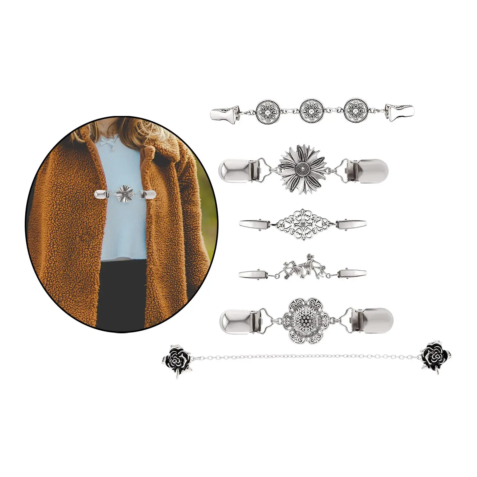 6Pcs Fashion Sweater Clips Brooch Blouse Clothes Dresses Jackets Buckles Coat Cardigan Clasp for Women Girls Wearing Decoration