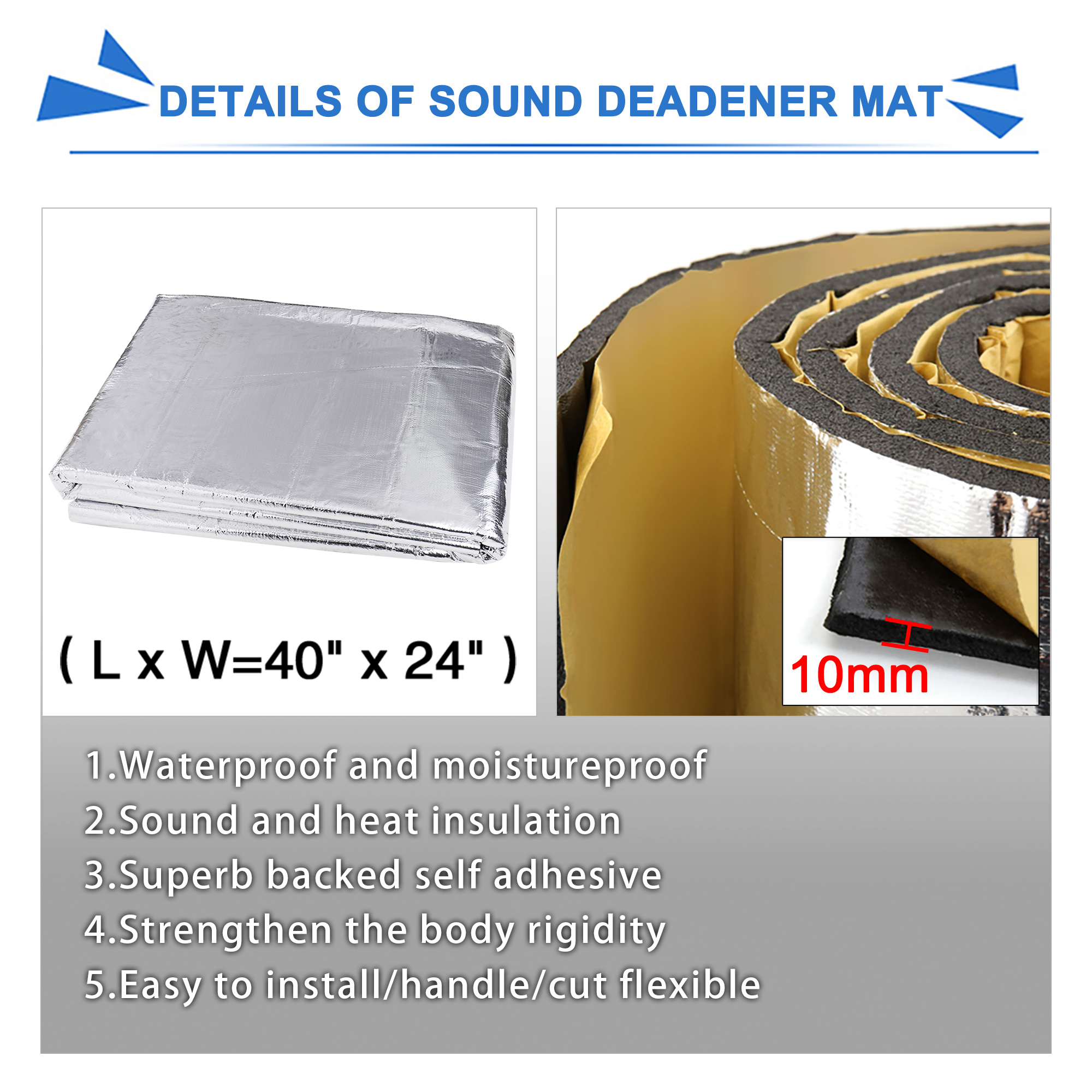 Uxcell Auto Schall-und Wärme isolation matte 5mm 6mm 10mm Aluminiums chaum Tür haube Motor Wärme isolierung Universal Autozubehör – Detail 3