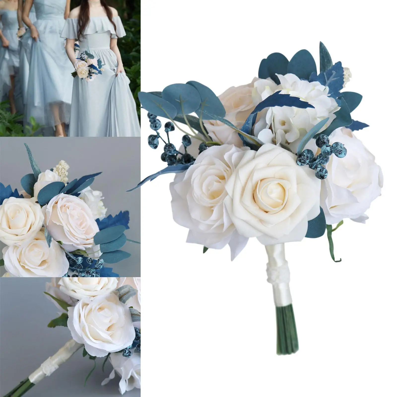 Faux Bridal Wedding Bouquet Silk Rustic Style Rose Flowers Holding Flowers Vintage for Party Wedding