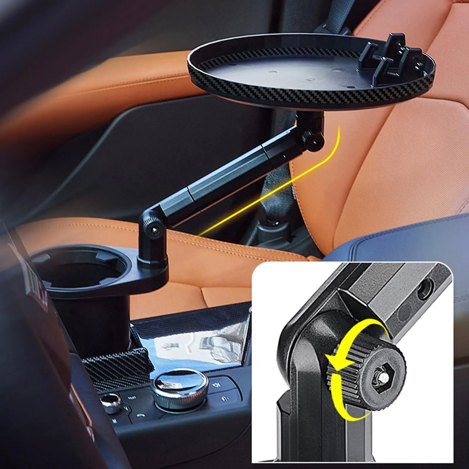 Universal Car Cup Holder Tray Insert 360 Rotating Detachable Food Tray for Drinks Bottle Fits Most Cars Organizer Black