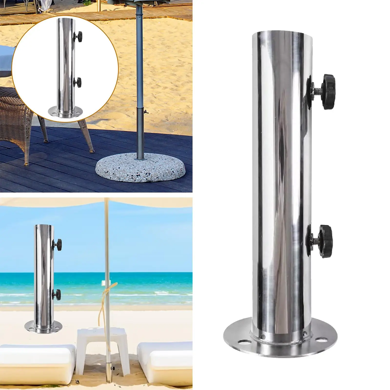 Deck Umbrella Base Stand Fits 38mm 48mm Post Adjustable Stainless Steel Umbrella Mount for Garden Pontoons Lawn Beach Outdoor