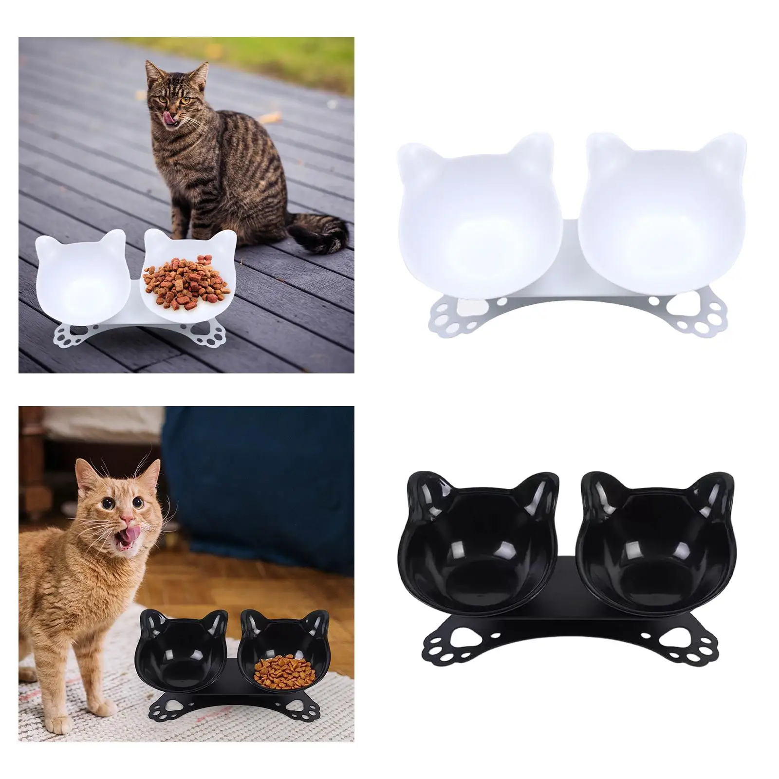 Cat Elevated Double Bowls Raised Pet Feeder Removable Durable Feeding Dishes Drink Bowl 15 Tilted for Indoor Small Dogs Puppy