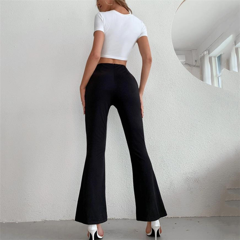 Calças de Perna Sólida de Cintura Larga Femininas Alta Fina Frente Split Calças Cortadas s - m l xl Cor 3 Online shopping