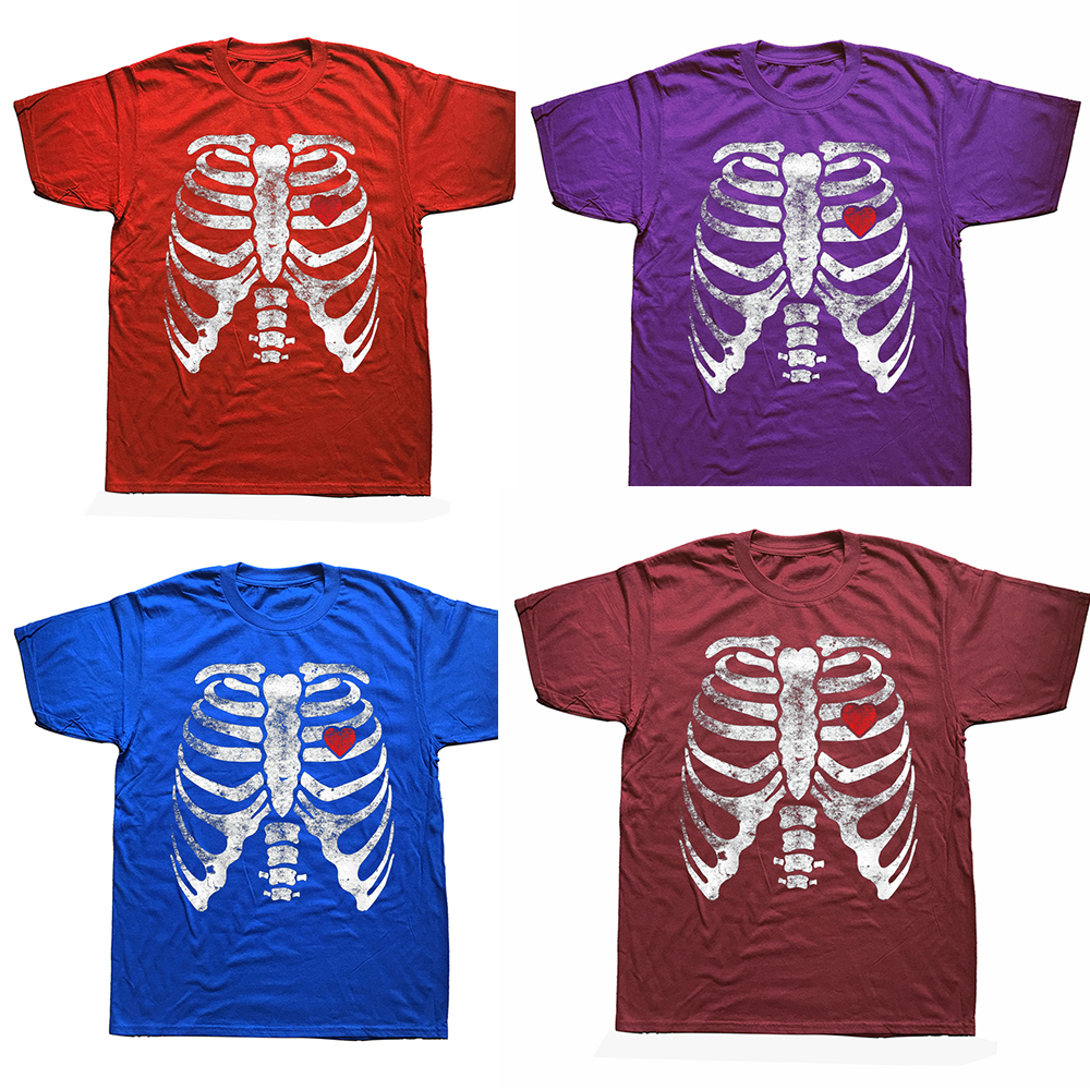 Skelett Herz Röntgen Erwachsene Lustige Halloween T Shirts Grafik Baumwolle Streetwear Kurzarm Geburtstag Geschenke Sommer T-shirt – Detail 3