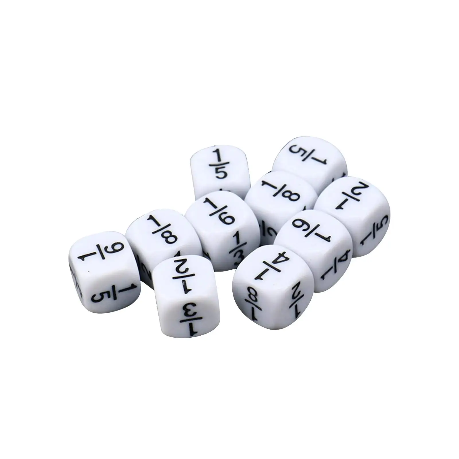 10 Pieces Fractional Number Dices Educational Toy Accessories Measure 0.6x0.6inches Photo Prop Smooth Durable for Classroom