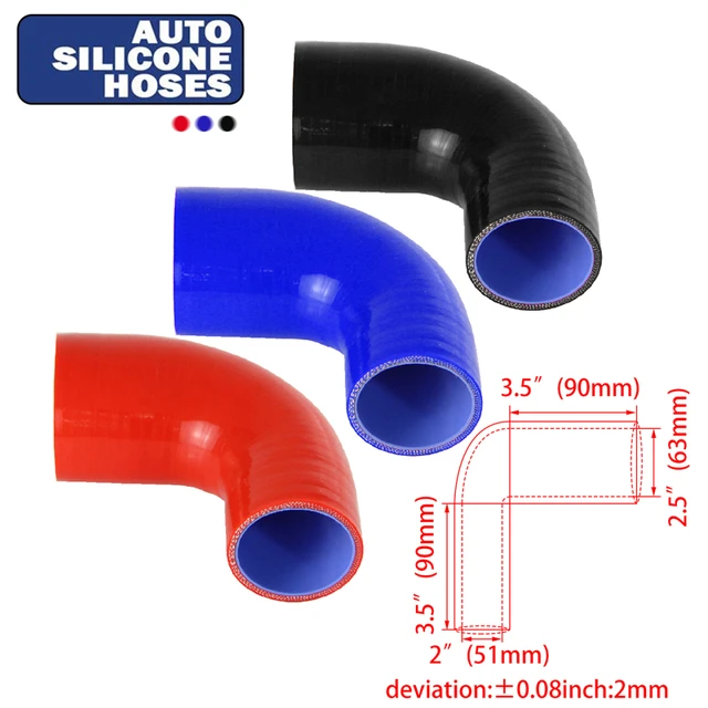 2 to 2.5 51mm to 64mm ID Reducer Silicone Hose 90 Degree Elbow