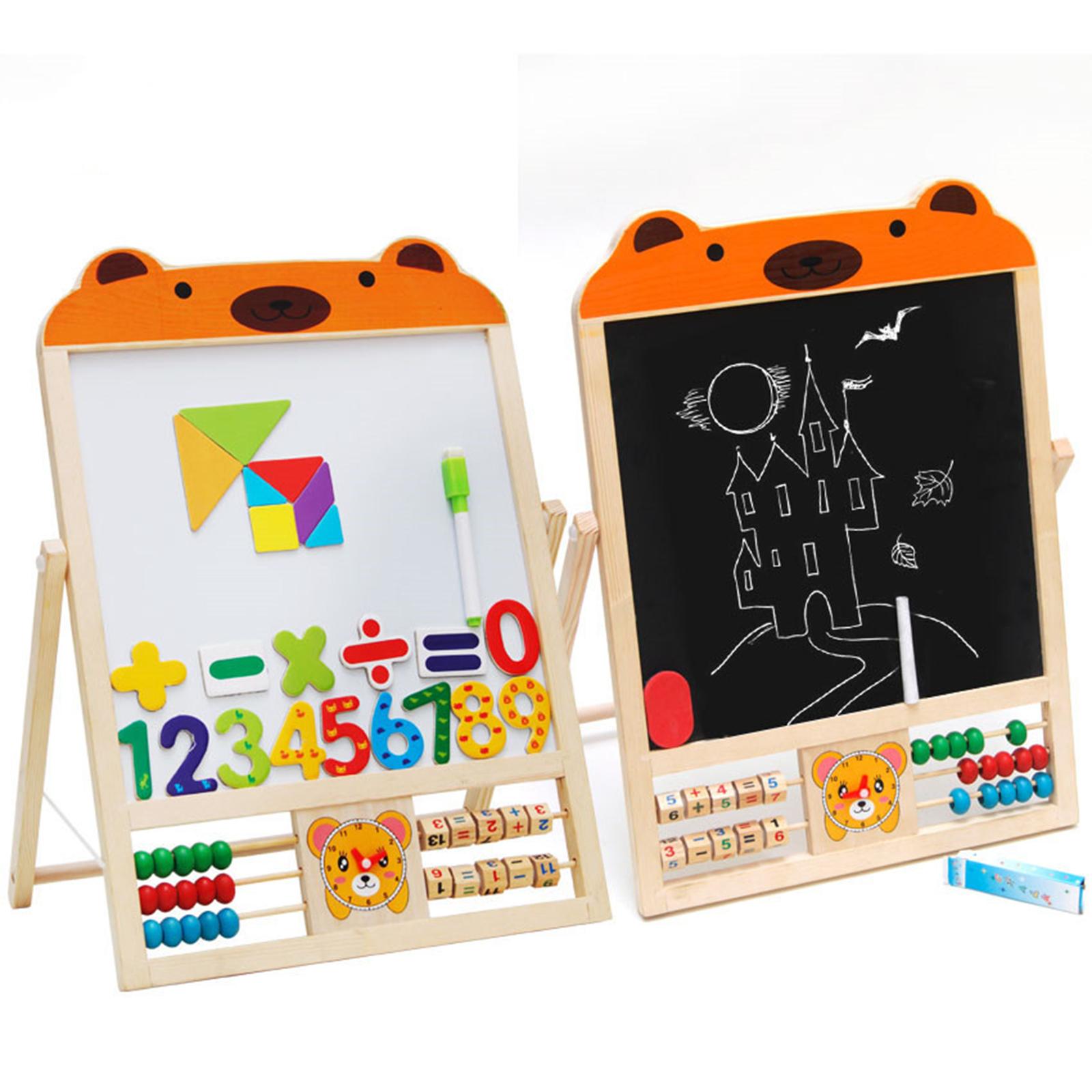 Double Sided Drawing Board Art Easel Jigsaw Puzzle Toys Whiteboard Chalkboard for Boys Girls Toddlers Age 3 4 5 6 Years Old Kids
