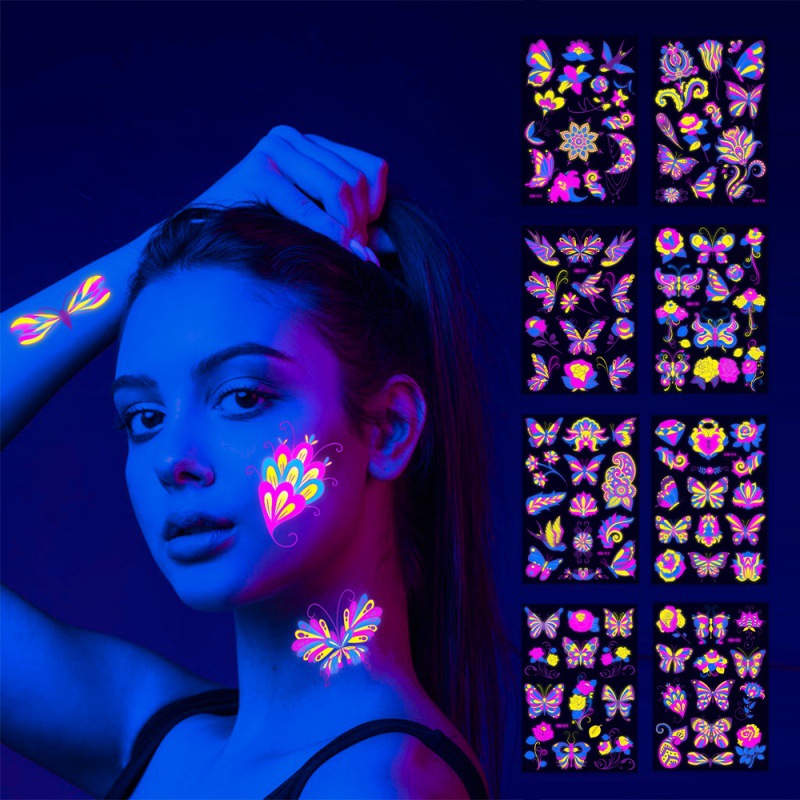 Best of Fluorescent Halloween Face Tattoo Sticker Butterfly Rose Fake Tattoo Festival Masquerade Party Body Sticker Reviews & Tips