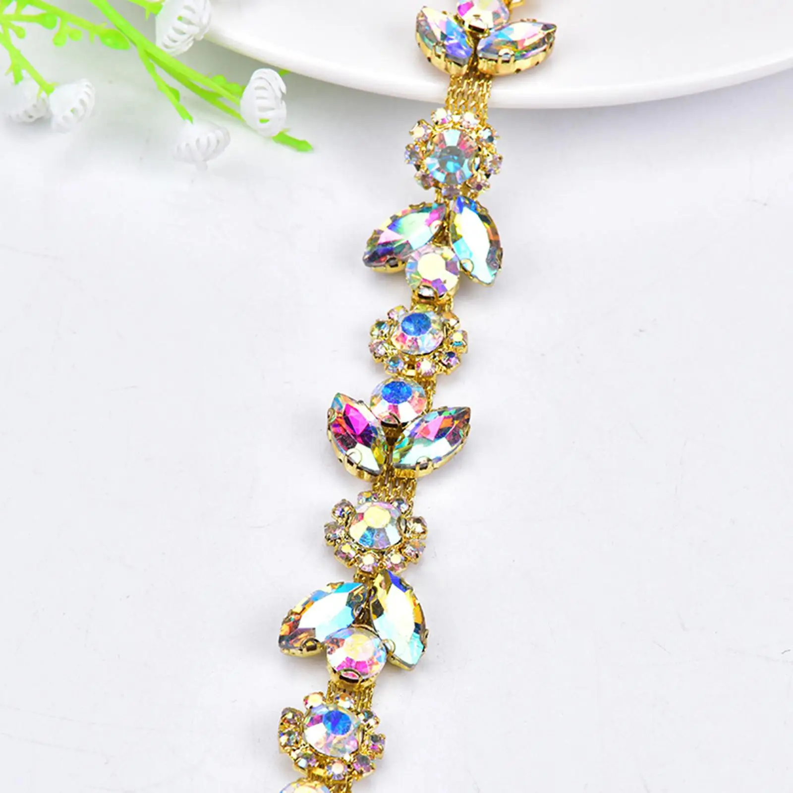 Delicate Rhinestone Trim Beaded Belt Sew On Embellishment Jewelry Rhinestone Chain Decor for Clothes Patch Shoes Wedding Costume