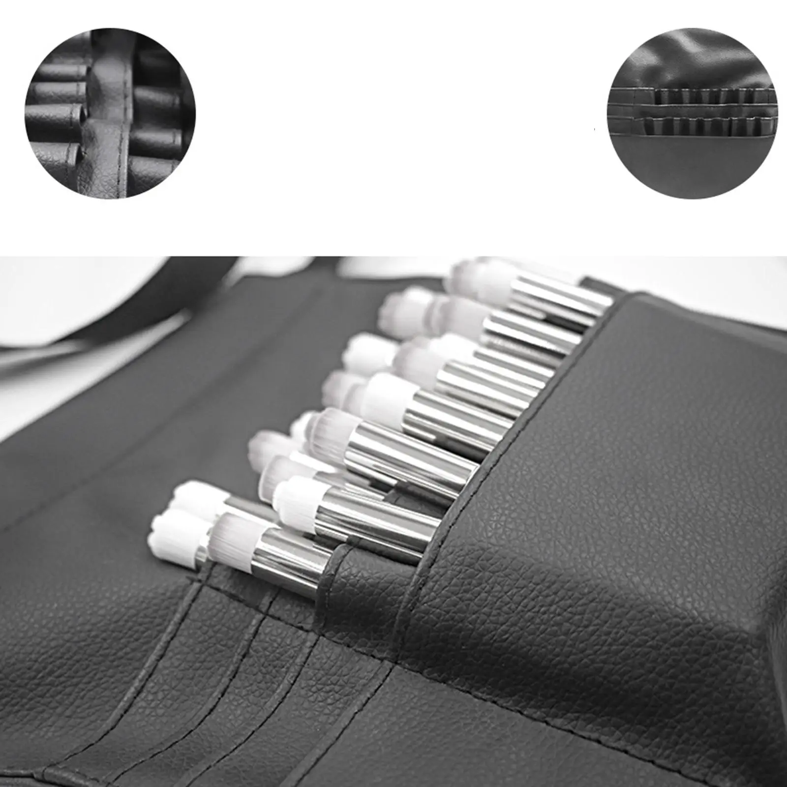 Makeup Brush Bag PU with Belt Strap Cosmetic Professional Organizer for Fashion Stylist
