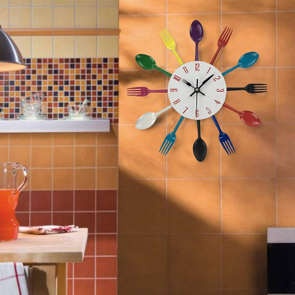 Description Picture 2 of itemMulticolor Clock Creative Design Home Decoration Cutlery Kitchen Utensil Spoon Fork Clock Wall Clock for Livingroom Bedroom