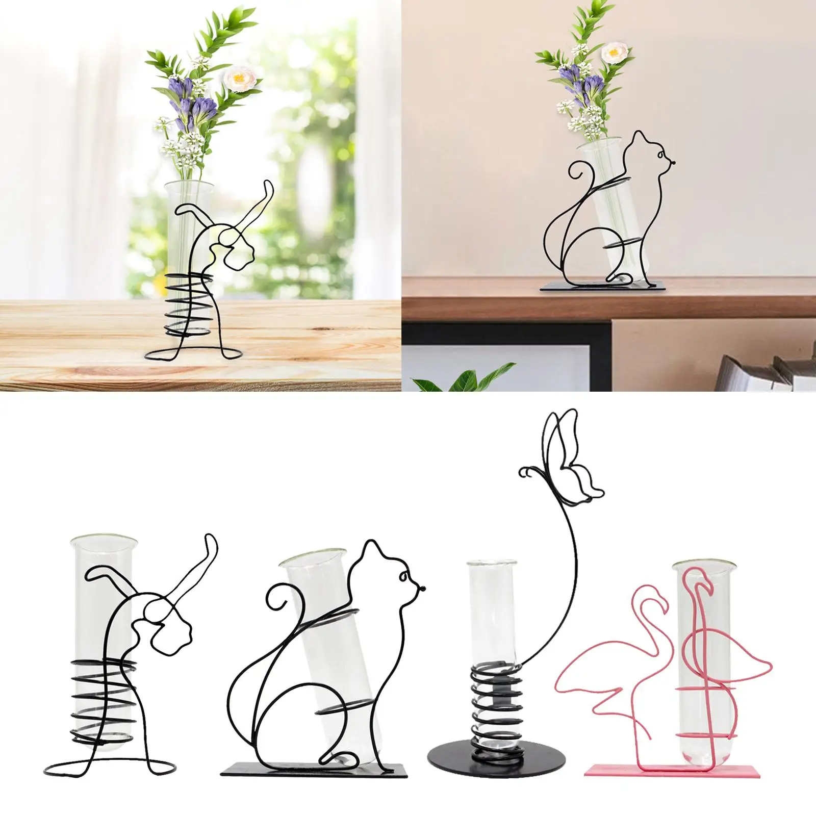 Test Tube Vase, Glass Planter, Flower Vase, Plant Holder with Metal Stand Rack, Iron Art Vase for Bedroom